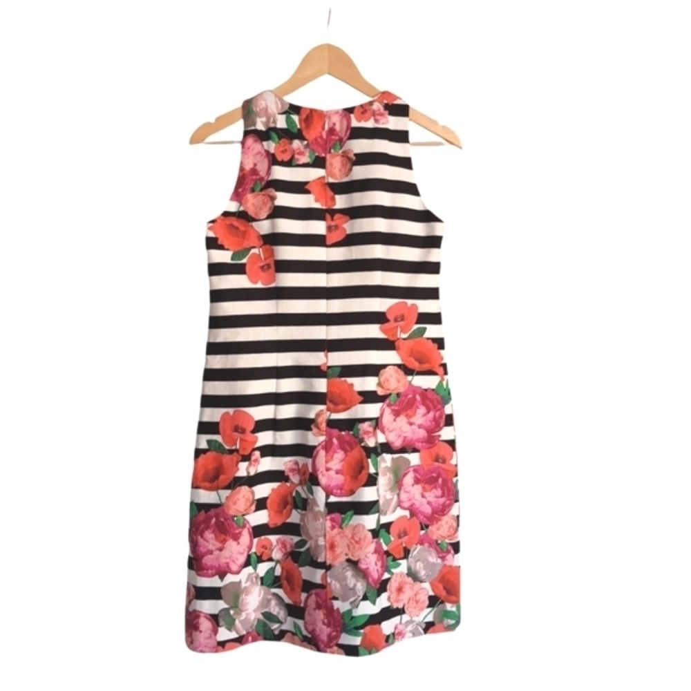 Sleeveless Sheath Dress Womens 6 Floral Striped Black and White Spring Party - Picture 12 of 12
